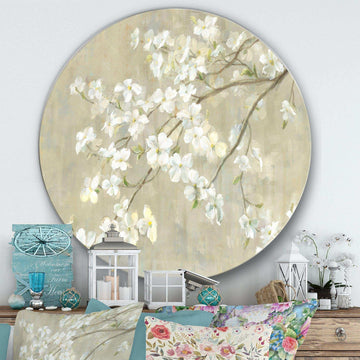 Dogwood in Spring Neutral - Floral Metal Circle Wall Art
